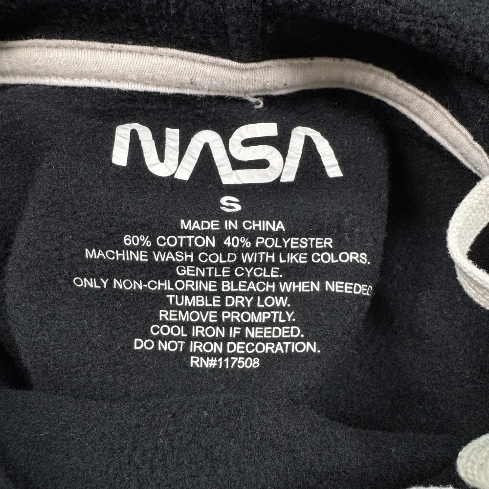 NASA Men's Hoodie Marble Swirl All Over Print Black Small Space Shuttle Graphic